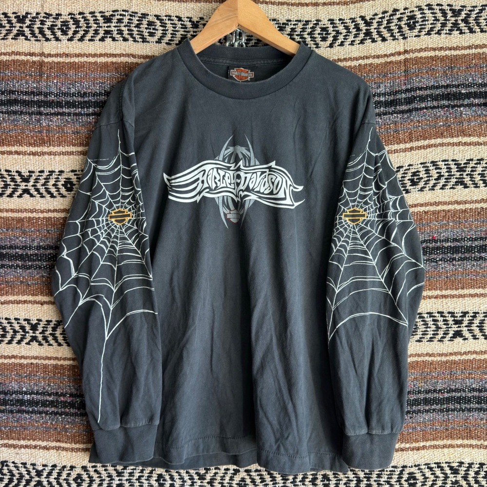 Vintage Harley Davidson Shirt Mens XL Black California Spider Web LS Reprint